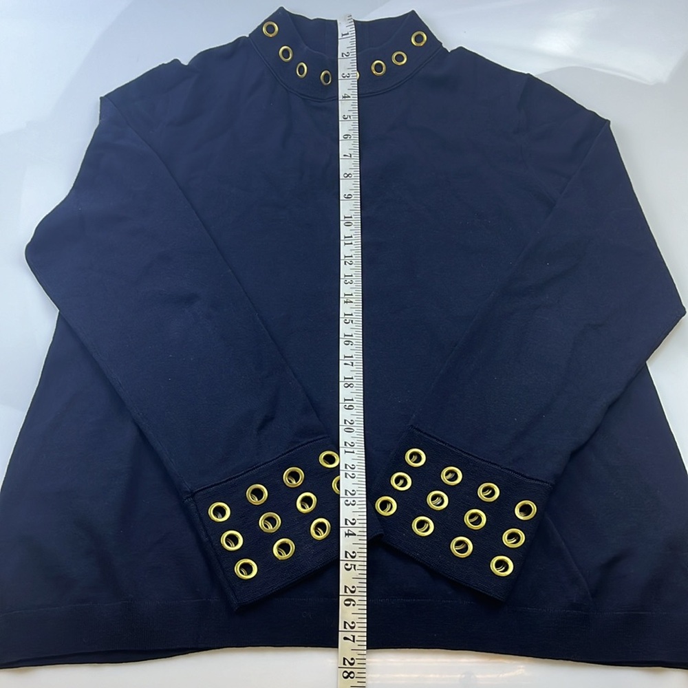 Tory Burch Navy Merino Wool Blend Top with Grommet Detail N278-5 - Picture 10 of 10